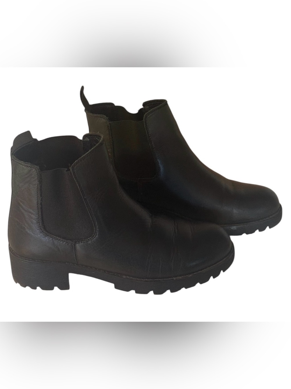 Vepose Black Leather Pull On Chelsea Lug Sole Ankle Boots Black sz9